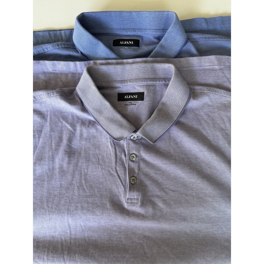 LOT OF 2: Alfani Men’s Polo Shirts XXL Blue Purple Short Sleeve Cotton Blend